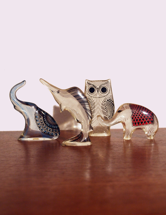 Abraham Palatnik lucite animals elephant swordfish owl - 050design