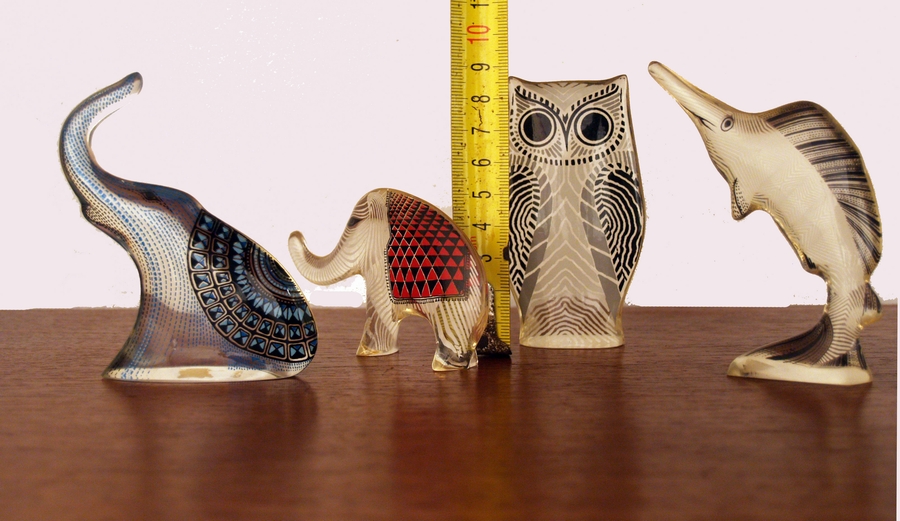 Abraham Palatnik lucite animals elephant swordfish owl - 050design